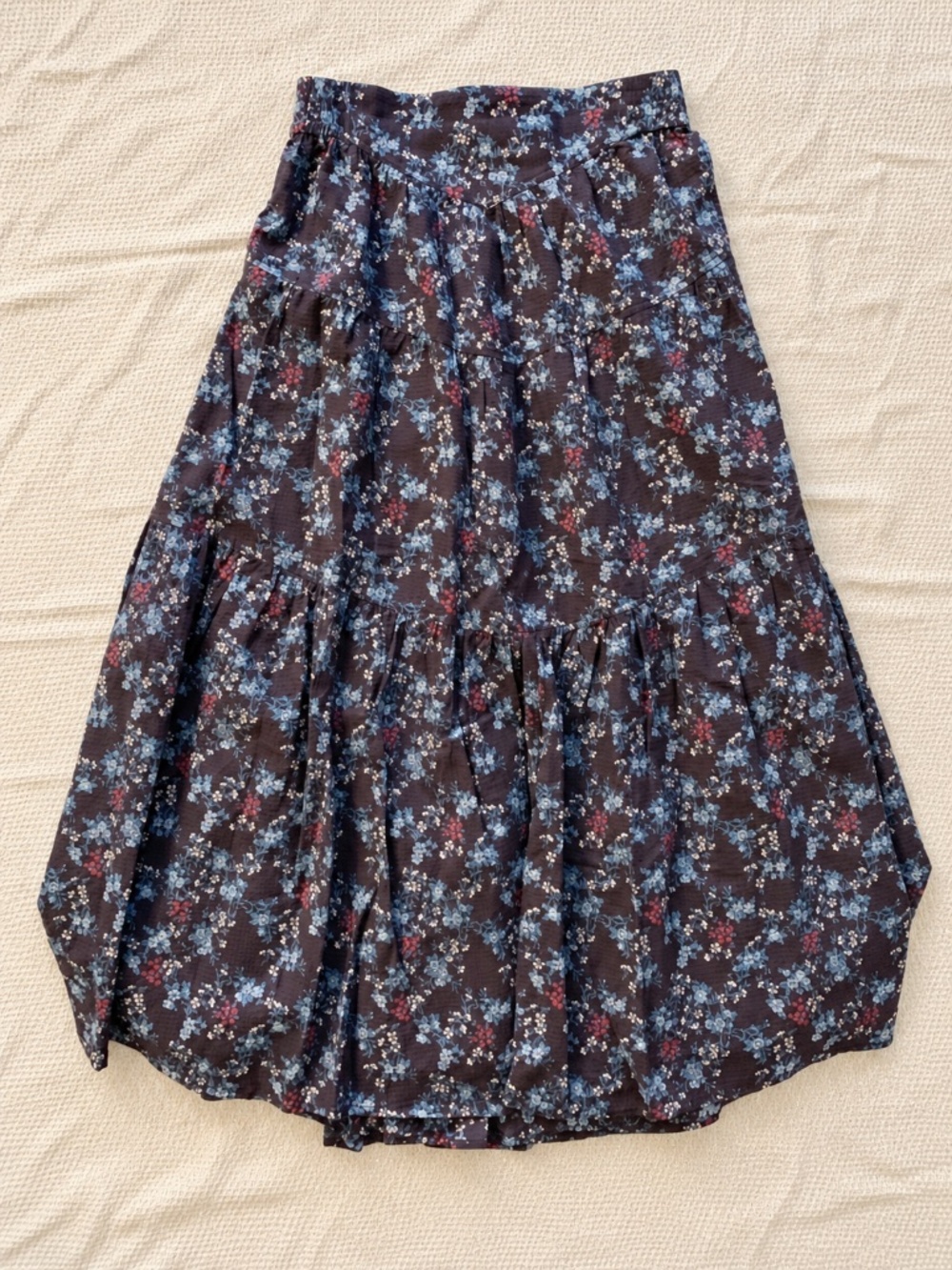 Sea New York Floral Tiered Textured Cotton Skirt Smocked Waist M